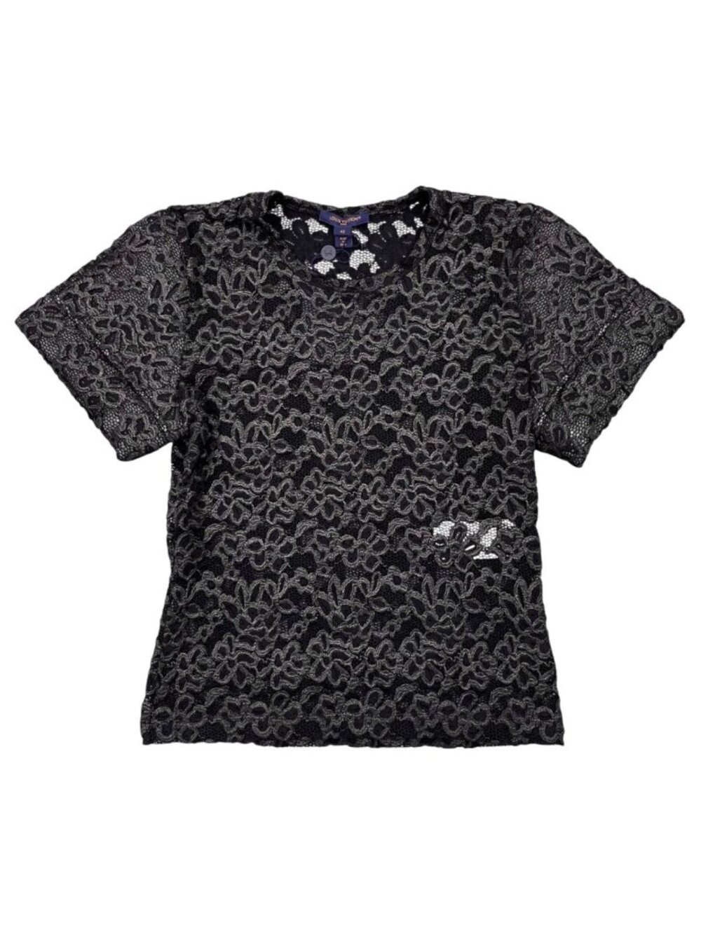 Louis Vuitton Short Sleeve Shirt Floral Lace Flower Black 42